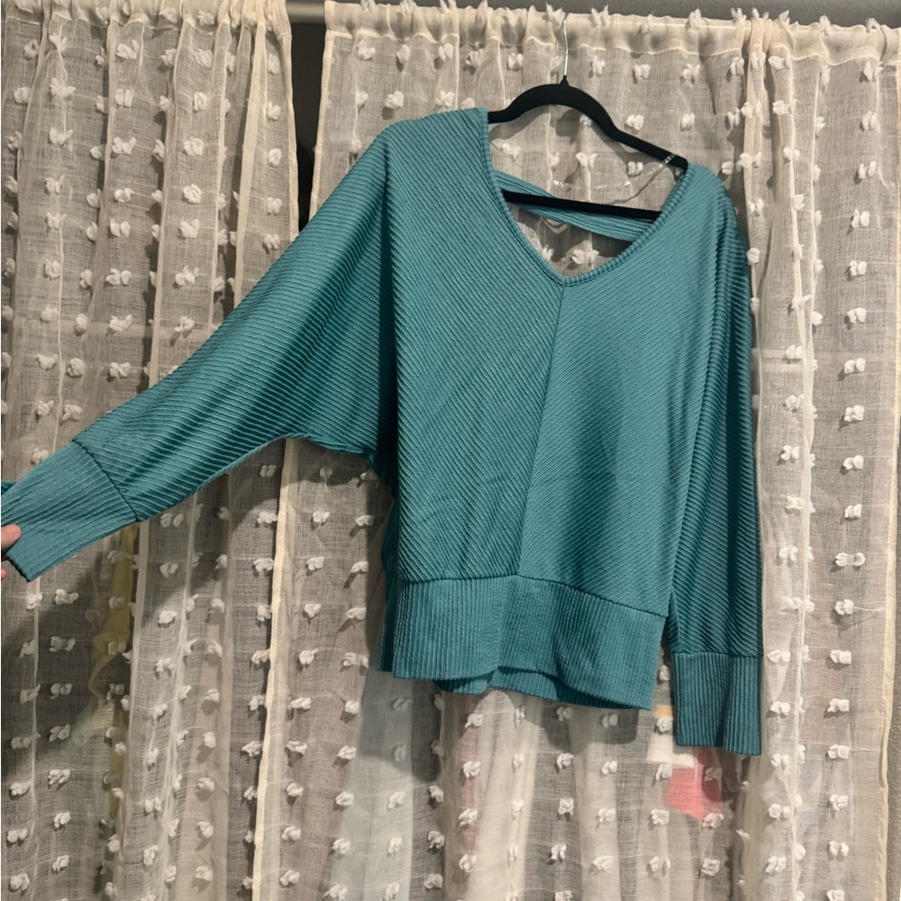 Just Be Teal Ribbed Knit Top